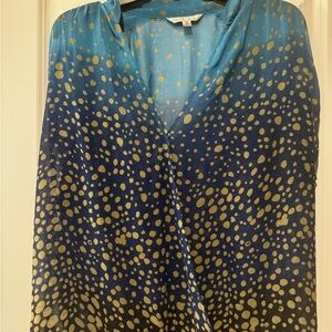 CAbi Teal and Mustard Polka Dot Blouse